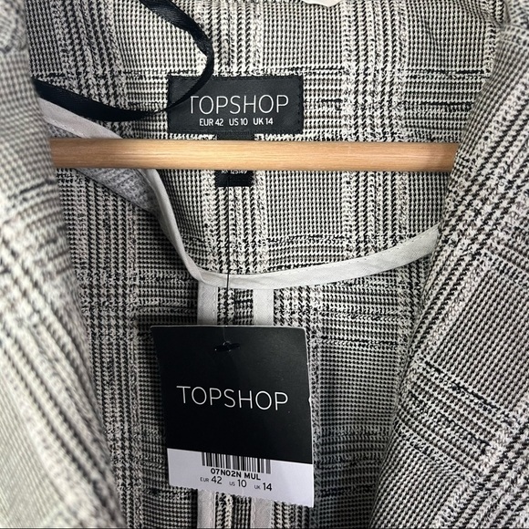 NEW TopShop Black & White Checkered Plaid Belted Mid Length Trench Coat 10 - Picture 5 of 5